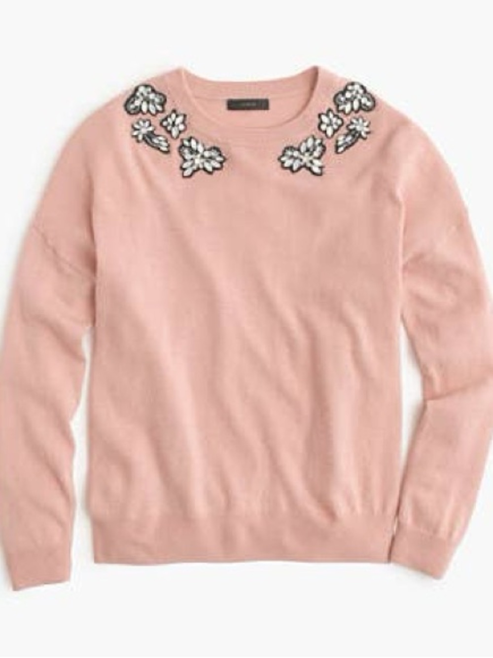 J. Crew Pink Floral Embellished Wool Blend Crewneck Sweater